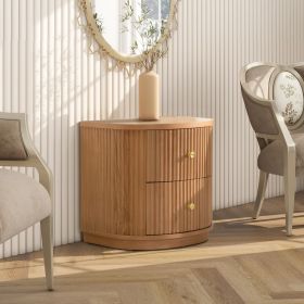 Valentine 24" 2-Drawer Storage Side Table, Natural Brown Beech Wood