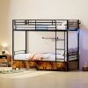 Bunk Bed with USB Charging Station, Able to Split, Metal Bunk Bed, Storage Space, Bed with Safety Guardrail & Ladders, No Box Spring Needed