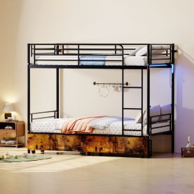 Bunk Bed with USB Charging Station, Able to Split, Metal Bunk Bed, Storage Space, Bed with Safety Guardrail & Ladders, No Box Spring Needed