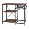 Kitchen Bakers Rack, 35.4 inch Width Bakers Rack, Kitchen Stand with X-Shaped Support Bar, 5 S-Shaped Hooks, Multi-Layer Storage Shelf