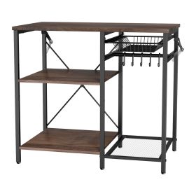 Kitchen Bakers Rack, 35.4 inch Width Bakers Rack, Kitchen Stand with X-Shaped Support Bar, 5 S-Shaped Hooks, Multi-Layer Storage Shelf