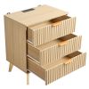 Fluted Nightstand with Charging Station, with 3 Drawers, Dresser for Bedroom, Mid Century Modern End Table