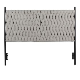 Queen Size Headboard in Black Metal and Cream Fabric