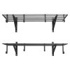 2-Tier Heavy Duty Wall Garage Shelving, 2 x 4 ft Steel Wall Mounted Shelving Unit with Hooks