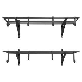 2-Tier Heavy Duty Wall Garage Shelving, 2 x 4 ft Steel Wall Mounted Shelving Unit with Hooks