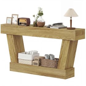 63 Inch Vintage Console Table, Narrow Entryway Table with Open Shelf for Living Room, Oak