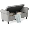 50 Inches Storage Ottoman, End of Bed Bench with Rolled Arms, Wood Legs, Button Tufted Storage Bench, Gray