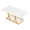 Coffee Table, Modern Faux Marble Coffee Table, Large 2-Tier Rectangle Center Desk with Geometric Legs