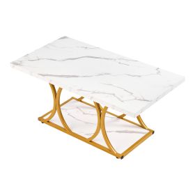 Coffee Table, Modern Faux Marble Coffee Table, Large 2-Tier Rectangle Center Desk with Geometric Legs