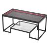 Coffee Table, Modern Tempered Glass Coffee Table with Lighting, 2 Tiers Rectangle Glass Center Desk with Open Storage