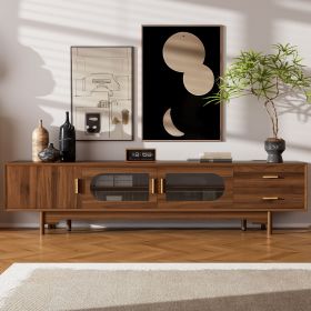 78inch TV Stand for TVs Up to 85", Modern TV Cabinet with Fluted Glass Doors & 2 Drawers, for Living Room, Entertainment Center with Cable Management
