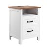 Farmhouse Nightstand, with Charging Station, End Table with 2 Drawers and Open Shelf, Bedside Storage Cabinet