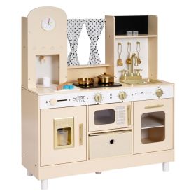 Play Kitchen for Kids, Wooden, Kids Kitchen Playset with Realistic Lights & Sounds, Food & Cookware, Modern Style Pretend Play Toy Set, Ice Maker