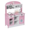 Play Kitchen for Kids, Wooden, Kids Kitchen Playset with Real Lights & Sounds, Food & Cookware Accessories, Pretend Play Toy Set, Range Hood