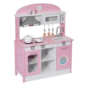 Play Kitchen for Kids, Wooden, Kids Kitchen Playset with Real Lights & Sounds, Food & Cookware Accessories, Pretend Play Toy Set, Range Hood