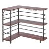 Home Bar Unit, L-Shaped Wine Bar Cabinet Table 3-Tier with Storage Shelves, Adjustable Foot Pads, LED Light