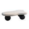 40 Inch Cloud Shaped Coffee Table with 3 Ball Legs for Living Room, White Top Black Legs