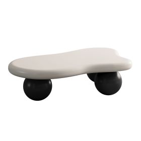 40 Inch Cloud Shaped Coffee Table with 3 Ball Legs for Living Room, White Top Black Legs