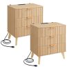 Fluted Nightstands with Charging Station, Set of 2, Dresser for Bedroom with 3 Drawers, Mid Century Modern End Table