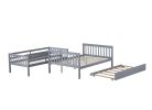 Twin Over Full Rubber Wood Bunk Bed with Trundle, Convertible Ladder and Guardrail, Detachable, Convertible Bed, with Twin Size Trundle ,Grey