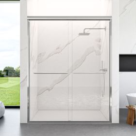 56"-60"W*72" H Semi-Frameless Double Sliding Shower Door, Bypass Shower Door, 1/4" (6mm) Thick SGCC Tempered Glass Door, Chrome