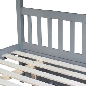 Full Over Full Rubber Wood Bunk Bed with Trundle, Ladder and Guardrails, Convertible to 2 Full Size Beds, with Twin Size Trundle