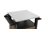Single door bar cart,Outdoor Kitchen Wicker Island Rolling Cart & Storage Cabinet, Wheels and Stainless Steel Extended Table Top