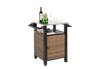 Single door bar cart,Outdoor Kitchen Wicker Island Rolling Cart & Storage Cabinet, Wheels and Stainless Steel Extended Table Top