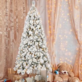 6FT Flocked Christmas Tree with 350 Warm White LED Lights Ã¢â‚¬â€œ 752 Tips, Snowy PVC & Hard Needle Branches, Hinged Design for Easy Setup