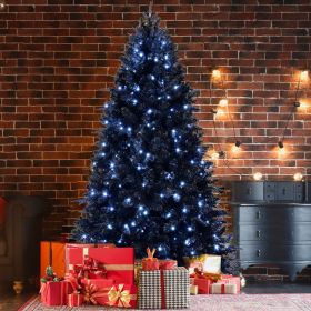5ft Black Christmas Tree with 250 White LED Lights, 1076 Tips PE+PVC Artificial Tree for Halloween & Holiday Decor