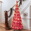 6FT Red Pop-Up Christmas Tree with 150 Warm White LED Lights, Ornaments Included Ã¢â‚¬â€œ 4 Ribbons, Bow, Flowers, Snowflakes