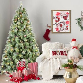 5FT Christmas Tree with 200 Warm White LED Lights Ã¢â‚¬â€œ 694 PVC & Hard Needle Tips, 51 Pine Cones, Hinged Branch Design