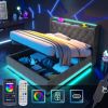 Queen size Upholstered bed, 360 surround LED function, Buttons/Apps/Remote Control, hydraulic storage bed with USB Type-C charging, Gray