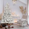 8FT Flocked Christmas Tree with 700 UL Lights and 54 Natural Pine Cones Ã¢â‚¬â€œ Snowy PVC Tips, 1754 Tips, Hinged Structure, Stable Metal Stand