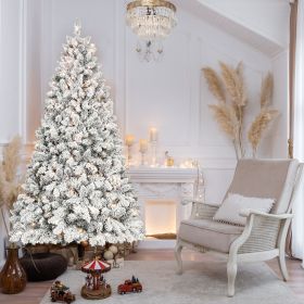 8FT Flocked Christmas Tree with 700 UL Lights and 54 Natural Pine Cones Ã¢â‚¬â€œ Snowy PVC Tips, 1754 Tips, Hinged Structure, Stable Metal Stand