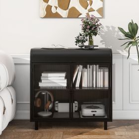 Modern Sideboard Buffet Cabinet with Tempered Figured Glass Doors, Flip Top, Inner Shelves, Metal Frame Storage Console for Dining Room, Kitchen