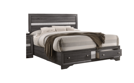 Traditional Queen Size Storage Bed made with Wood in Gray