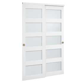 Sliding Closet Door, 48" (Double 25") x 80", 5-Lite Frosted Glass Bypass Sliding Doors with Hardware Kit & Floor Guide