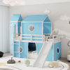 Twin Size Loft Bed with Slide Pink Tent and Tower - Blue (OLD SKU:WF532001AAC)