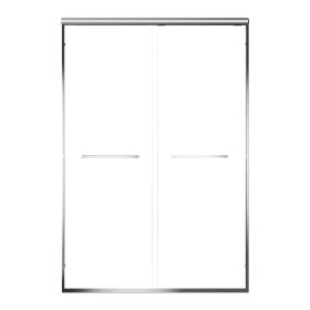60" W x 72" H Chrome Aluminum Frame Double Sliding Shower Door with 1/4" (6mm) Nano-Coated Clear Tempered Glass and Dual Stainless Steel Handles
