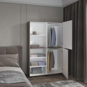 Eco High One Door Freestanding Armoire With Hanging Rod And Interior Shelves, Compact Bedroom Wardrobe, White, Mahogany