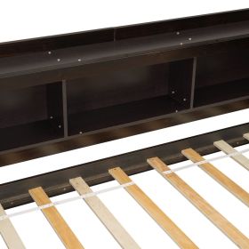 Twin Size L-shaped Bookcases Bed with Power Outlets, USB Charging Ports,Two Drawers,Espresso
