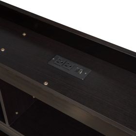 Full Size L-shaped Bookcases Bed with Power Outlets, USB Charging Ports,Two Drawers,Espresso