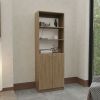 Home 2-Door Bookcase, Modern Storage Unit With Dual Doors And Multi-Tier Shelves Beige
