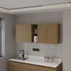 Luray Wall Cabinet kitchen in Melamine wit 4 Doors and Open Storage, Natural Oak