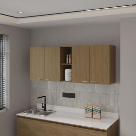 Luray Wall Cabinet kitchen in Melamine wit 4 Doors and Open Storage, Natural Oak