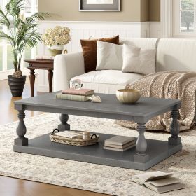U_STYLE Vintage Coffee Table Featuring Artistic Vase Column Legs and Luxurious Pine Veneer for Timeless Charm,Suitable for living room, study room