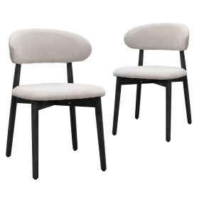 Linen Grey Cotton-Linen Fabric Upholstered Dining Chair with Black Solid Wood Legs, Armless Chair Set of 2 for Kitchen, Restaurant, Living