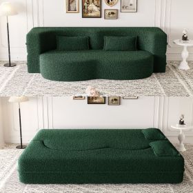 Modern Floor Sofa with 2 Pillows,Convertible Teddy Fabric Foam-Filled Sleeper Sofa Bed,15" Full Size Folding Mattress for Living Room,Guest Bed,Playro