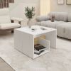 White and Light Oak Side Table in Melamine with Open Storage